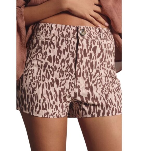 Anthropologie Maeve The Ettie Shorts, Animal Print, Brown, High Rise, Size 30 - Picture 2 of 9
